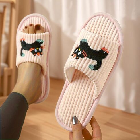 Cute Cat Slip-On Striped Design Women Slippers Home Simple Non-Slip EVA Sole Soft Fabric Indoor House And Bedroom Men Shoes Comfort All-Season Holiday Footwear in Saudi Arabia