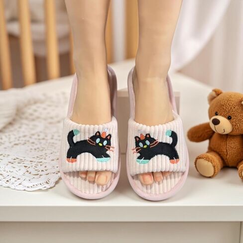 Cute Cat Slip-On Striped Design Women Slippers Home Simple Non-Slip EVA Sole Soft Fabric Indoor House And Bedroom Men Shoes Comfort All-Season Holiday Footwear in Saudi Arabia