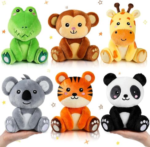 6 Pcs Small Stuffed Safari Animals Bulk, 7 Inch Jungle Animals Stuffed Toys, Adorable Plush Lion Zebra Giraffe Tiger Hippo Elephant for Baby Shower Safari Jungle Themed Party Student Award in Kuwait