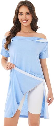 Post Shoulder Surgery Recovery Dress for Women Tear Away Hospital Gowns with Pockets 2 Side Snap Short Sleeve Adaptive in Saudi Arabia