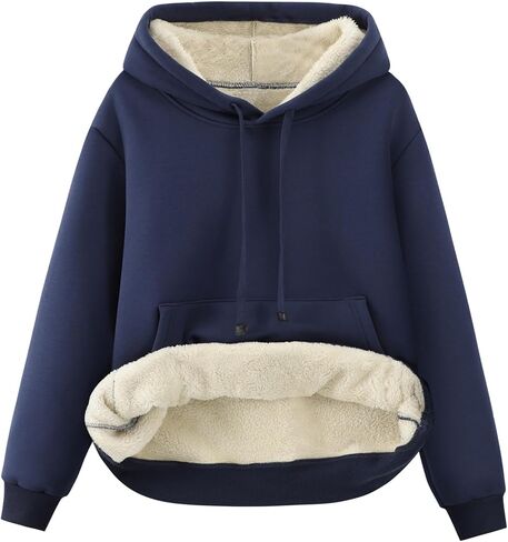 Gihuo Women's Winter Warm Hoodie Sherpa Fleece Lined Pullover Hoodie Hooded Sweatshirt Heavyweight Casual Tops(02Navy-S) in Saudi Arabia