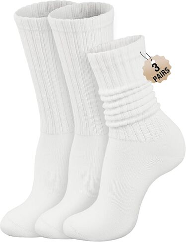 3 أزواج من الجوارب الدائرية للنساء، جوارب رياضية مريحة ومترهلة، جورب كاجوال من القطن متوسط ​​الساق، مقاس واحد يناسب 5-11 in Kuwait