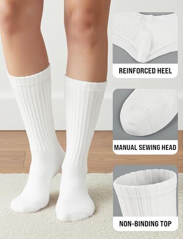 3 أزواج من الجوارب الدائرية للنساء، جوارب رياضية مريحة ومترهلة، جورب كاجوال من القطن متوسط ​​الساق، مقاس واحد يناسب 5-11 in Kuwait