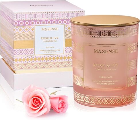 M&SENSE Rose Ivy Soy Candle, Natural 7.4oz 45 Hours Slow Burning, Luxury Aromatherapy Candle for Stress Relief Home Decor, Winter Housewarming New Year Gifts for Her in Saudi Arabia