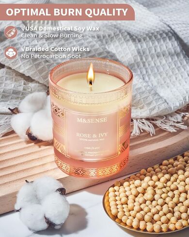 M&SENSE Rose Ivy Soy Candle, Natural 7.4oz 45 Hours Slow Burning, Luxury Aromatherapy Candle for Stress Relief Home Decor, Winter Housewarming New Year Gifts for Her in Saudi Arabia