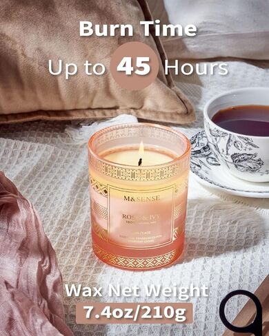M&SENSE Rose Ivy Soy Candle, Natural 7.4oz 45 Hours Slow Burning, Luxury Aromatherapy Candle for Stress Relief Home Decor, Winter Housewarming New Year Gifts for Her in Saudi Arabia
