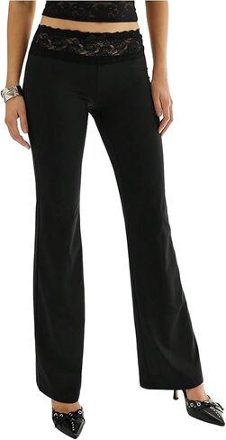 MakeMeChic Women's Floral Lace Flare Pants Low Waist Bell Bottoms Long Trousers in Saudi Arabia