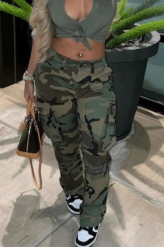 Woman's Camo Cargo Camouflage Pants with Pockets in Saudi Arabia