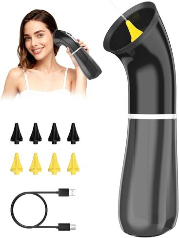 Upgraded Ear Wax Removal Kit, One Piece Waste Tank - Ear Irrigation Flushing System with 4 Modes & 8 Nozzles - IPX7, Safe and Effective Electric Ear Cleaner for Family Use, Type-C (Black) in Saudi Arabia