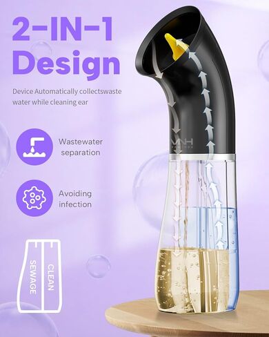 Upgraded Ear Wax Removal Kit, One Piece Waste Tank - Ear Irrigation Flushing System with 4 Modes & 8 Nozzles - IPX7, Safe and Effective Electric Ear Cleaner for Family Use, Type-C (Black) in Saudi Arabia