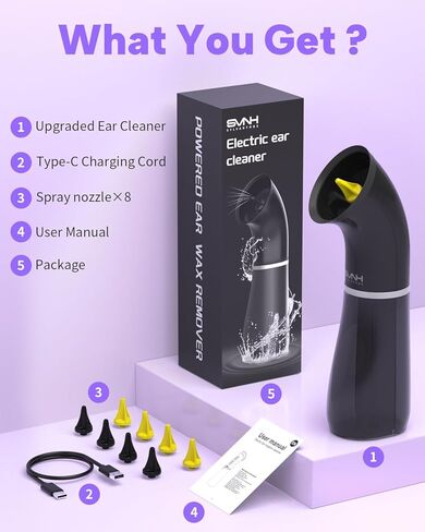 Upgraded Ear Wax Removal Kit, One Piece Waste Tank - Ear Irrigation Flushing System with 4 Modes & 8 Nozzles - IPX7, Safe and Effective Electric Ear Cleaner for Family Use, Type-C (Black) in Saudi Arabia