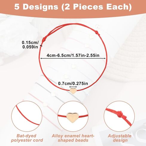 String Bracelet for Women, Couple, Friends, 10 PCS 5 Color Bracelets with Heart as Protection Bracelet, Adjustable Knot String Bracelets Amulets for Protection, Evil Eye, Good Luck in Saudi Arabia