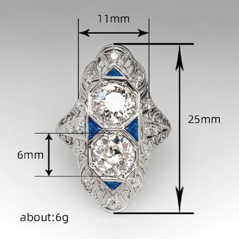 Art Deco Antique Boho Vintage Style Infinite Elements Pave Cubic Zirconia Antique Round-Cut and Created Sapphire Ring Women Long Full Finger Wedding Jewelry Size 6-10(8) in Saudi Arabia