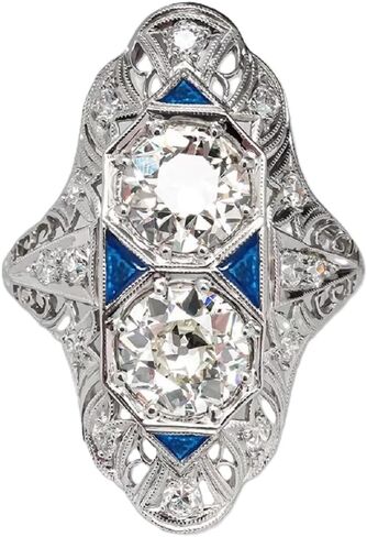 Art Deco Antique Boho Vintage Style Infinite Elements Pave Cubic Zirconia Antique Round-Cut and Created Sapphire Ring Women Long Full Finger Wedding Jewelry Size 6-10(8) in Saudi Arabia