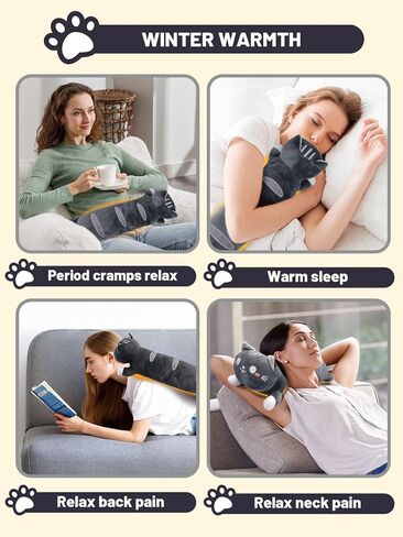 20" Grey Cat Heating Pad for Period Cramps USB Portable Electric 5 Heat Settings 5 Timer Modes Auto Shut Off Plush Stuffed Animal Warmer for Neck Back Pain Relax for Women Kids in Kuwait