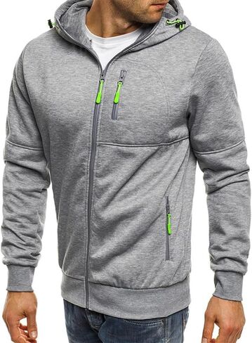 Mens Full Zip Hooded Sweatshirt Long Sleeve Sports Jacket with Zip Pockets Casual Pullover in Saudi Arabia