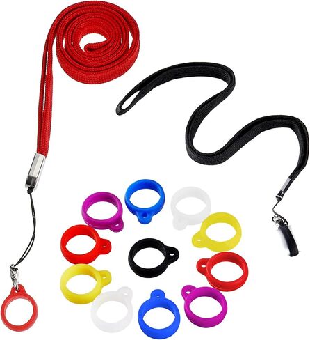 2 Anti-Lost Necklace Lanyard with 12 Pieces Anti-Lost Silicone Rubber Ring Pen Silicone Lanyard Holder (Adorable Style) in Saudi Arabia