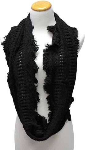 Luxury Divas Cable Knit Infinity Loop Scarf With Fringe in Saudi Arabia