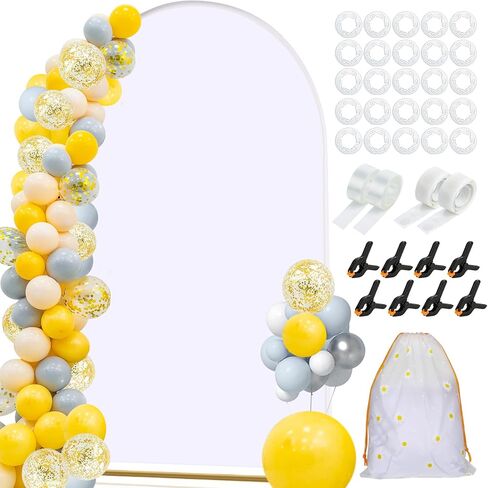 Arch Backdrop Stand and Cover Set| 7.2ft Wedding Metal Arch Stand with Spandex Fitted Backdrop Cover|Gold Balloon Arched Frame White Arch Cover for Birthday Party Baby Shower Graduation Ceremony Decor in Kuwait