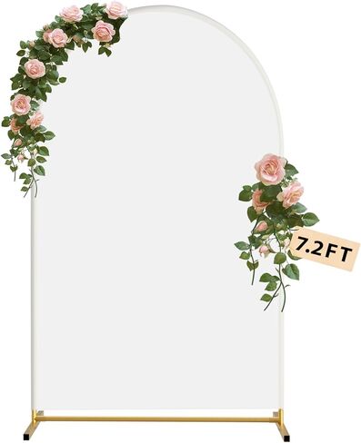 Arch Backdrop Stand and Cover Set| 7.2ft Wedding Metal Arch Stand with Spandex Fitted Backdrop Cover|Gold Balloon Arched Frame White Arch Cover for Birthday Party Baby Shower Graduation Ceremony Decor in Kuwait