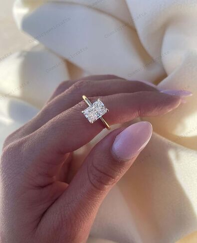 Elongated Radiant Cut Moissanite Ring 14K Solid Yellow Gold Solitaire Minimalist Engagement Jewelry Elegant Gift for Bride in Saudi Arabia