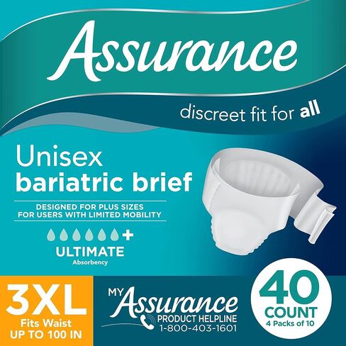 Assurance Unisex Bariatric Incontinence Briefs 3XL with Tabs Maximum Absorbency - Adult Diapers Extra Large Plus Size Tab Closure (40 Count) in Saudi Arabia