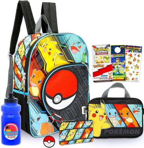 Pokemon Backpack for Boys - Bundle with 16" School Bag, Storage Case, Pencil Holder, Water Bottle, Keychain, Stickers, More | Pokemon Backpack Set for Kids in Saudi Arabia