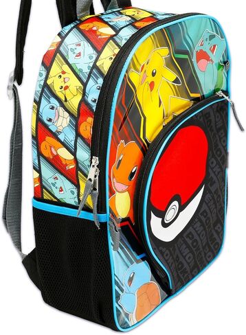 Pokemon Backpack for Boys - Bundle with 16" School Bag, Storage Case, Pencil Holder, Water Bottle, Keychain, Stickers, More | Pokemon Backpack Set for Kids in Saudi Arabia