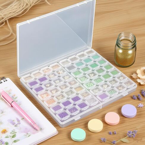 56-Grid Diamond Art Bead Organizer Box - Compact & Portable Clear Plastic Storage Case for Jewelry, Gems, and Small Craft Supplies in Saudi Arabia