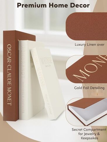 3 Pack Decorative Book Set, Faux Linen Storage Boxes - Aesthetic Fake Books for Coffee Table & Bookshelf Decor, Hidden Storage for Photos & Keepsakes, Home Decor for Living Room (Sage - Beige) in Saudi Arabia