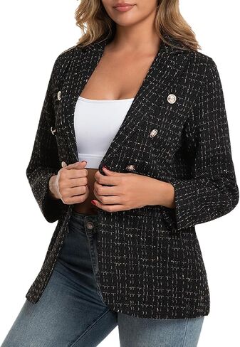 Blazers for Women Business Casual Tweed Plaid Linen Blazer Jacket in Kuwait