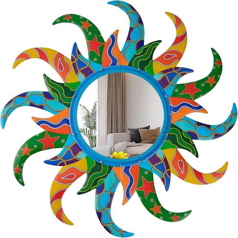 Colorful Sun Wall Mirror Decorative 25 inch Metal Frame Sunburst Boho Mirror for Entryway Bedroom Living Room Bathroom House Warming Gifts New Home Essential (Blue) in Saudi Arabia