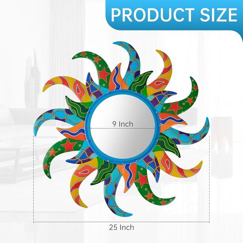 Colorful Sun Wall Mirror Decorative 25 inch Metal Frame Sunburst Boho Mirror for Entryway Bedroom Living Room Bathroom House Warming Gifts New Home Essential (Blue) in Saudi Arabia