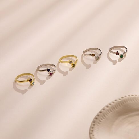 خاتم حجر لشهر الميلاد قابل للتعديل، سوار من الفضة الإسترلينية 925، مجوهرات ملفوفة بسيطة، إكسسوارات للأم والجدة والصديقة لها، BFF، عيد الأم، الفتيات، هدية ذاتية، خواتم الذكرى السنوية للنساء in Kuwait