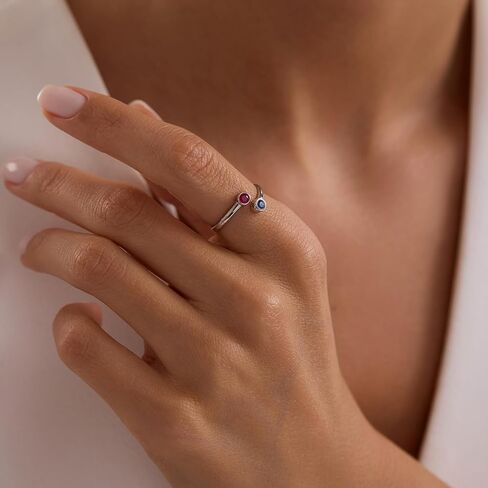 خاتم حجر لشهر الميلاد قابل للتعديل، سوار من الفضة الإسترلينية 925، مجوهرات ملفوفة بسيطة، إكسسوارات للأم والجدة والصديقة لها، BFF، عيد الأم، الفتيات، هدية ذاتية، خواتم الذكرى السنوية للنساء in Kuwait