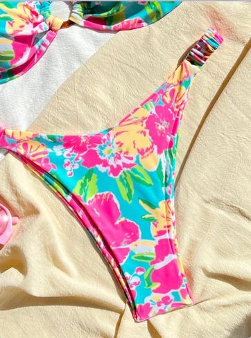 Women's Bikini Set Sexy Tropical Floral Print Swimsuit High Cut V-Thong Bandeau Top Swimwear Beach Vacation in Saudi Arabia