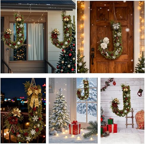 Candy Cane Wreath Frame Christmas Decorations, 14 Inch Metal Wire Wreath Form, 2 Pack Dark Green J Letter Shaped Wreaths Rings for Christmas New Year Front Door Home Outdoor Decor DIY Crafts Supplies in Saudi Arabia