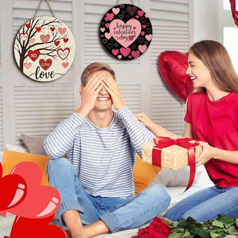 3 قطع من زينة عيد الحب، لافتة باب، ترحيب على شكل قلب، لافتة تعليق خشبية سعيدة، إكليل خشبي لعيد الحب مع حبل للباب الأمامي في الهواء الطلق، ديكور حفلات الشرفة in Kuwait
