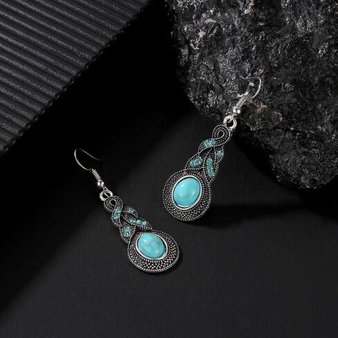 Women Necklace Earring Vintage Turquoise Pendant Chain Collar Ear Studs Party Wedding Jewellery Set Love Gift Durable design in Saudi Arabia