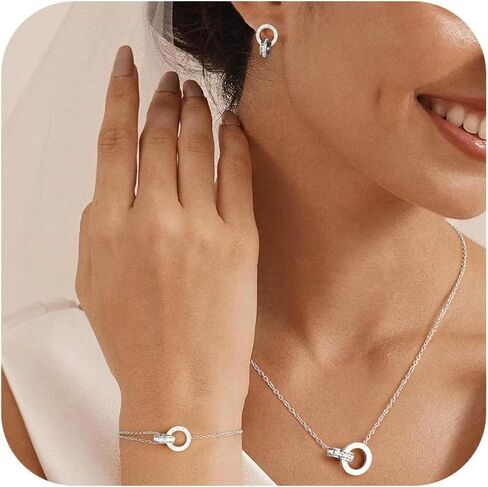 Mujahid Gold & Silver Jewelry Set (Necklace, Earrings, Ring) - Water-Resistant, Hypoallergenic & Fashionable Jewelry for Wedding, Christmas & Birthday in Saudi Arabia