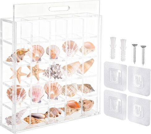 صندوق عرض صدف مقاس 5.1x5 بوصة يثبت على الحائط، حامل صدفة البحر الأكريليك 25 شبكة، علبة عرض صدف، شفاف in Kuwait