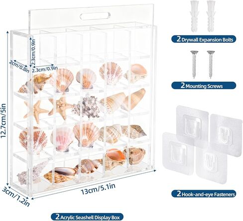 صندوق عرض صدف مقاس 5.1x5 بوصة يثبت على الحائط، حامل صدفة البحر الأكريليك 25 شبكة، علبة عرض صدف، شفاف in Kuwait