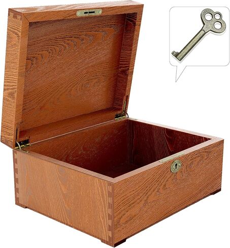 صندوق تذكار خشبي مغلق بغطاء مفصلي، صندوق تذكار مزخرف من خشب الرماد (11x5x8.46 بوصة)، مفاصل نقر ولسان مصنوعة يدويًا، صندوق خشبي متين لتخزين المجوهرات والأشياء الثمينة in Saudi Arabia