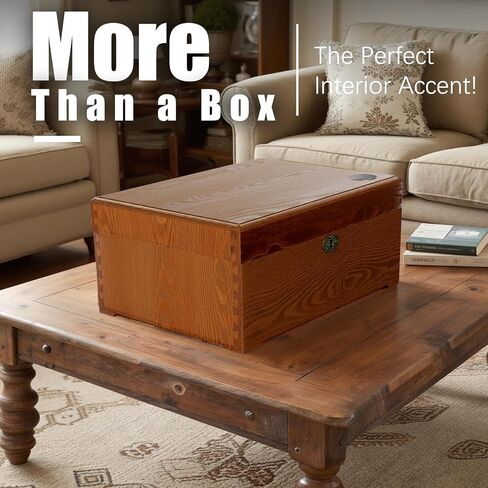 صندوق تذكار خشبي مغلق بغطاء مفصلي، صندوق تذكار مزخرف من خشب الرماد (11x5x8.46 بوصة)، مفاصل نقر ولسان مصنوعة يدويًا، صندوق خشبي متين لتخزين المجوهرات والأشياء الثمينة in Saudi Arabia
