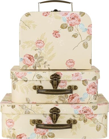 مجموعة حقائب من الورق المقوى مكونة من 3 صناديق تخزين مزخرفة مع أغطية، وصناديق هدايا متوافقة مع الهدايا والصور والألعاب وحفلات الزفاف وأعياد الميلاد والذكرى السنوية وحقائب عتيقة لتزيين المنزل (وردي) in Saudi Arabia
