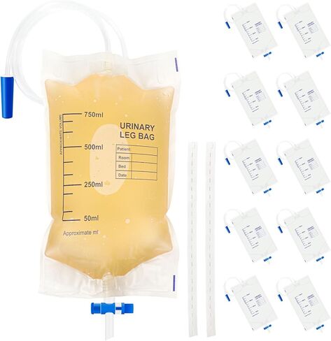 10-Pack Urine Drainage Bags 500 ML with Soft Adjustable Straps, Anti-Reflux Valve, and Easy-Drain Switch Urinary Leg Bags Suitable for Home and Hospitals Health Aids in Saudi Arabia