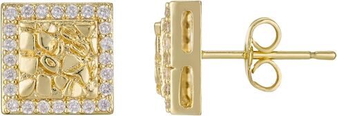 14K Gold Plated Square Rough Textured Nugget Earrings For Men,Square Nugget Stud,Cubic Zirconia Earrings Studs For Women in Saudi Arabia