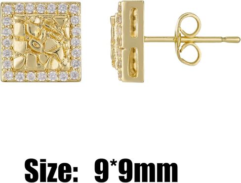 14K Gold Plated Square Rough Textured Nugget Earrings For Men,Square Nugget Stud,Cubic Zirconia Earrings Studs For Women in Saudi Arabia