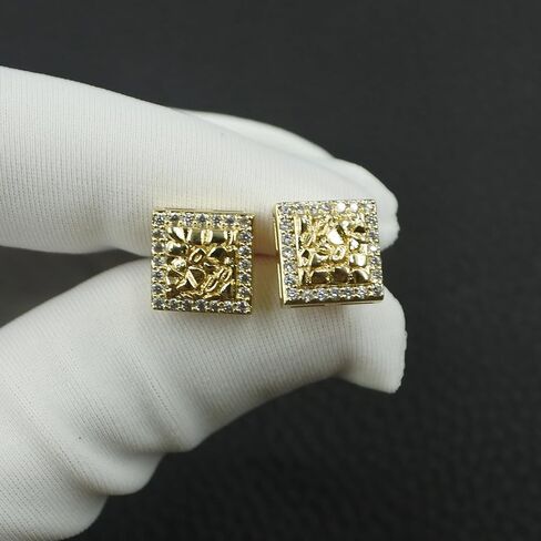 14K Gold Plated Square Rough Textured Nugget Earrings For Men,Square Nugget Stud,Cubic Zirconia Earrings Studs For Women in Saudi Arabia