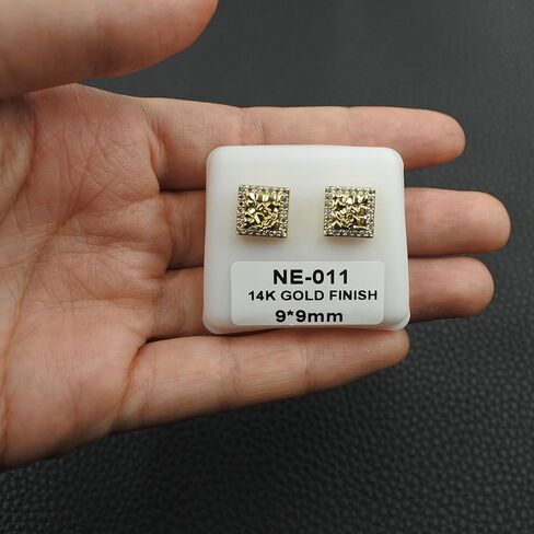 14K Gold Plated Square Rough Textured Nugget Earrings For Men,Square Nugget Stud,Cubic Zirconia Earrings Studs For Women in Saudi Arabia